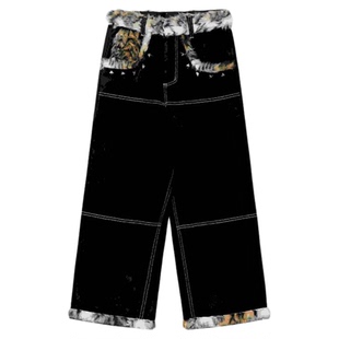 GameOne 24FW 蛇華 双生蛇豹纹嘻哈baggy裤子亚文化直筒牛仔裤男