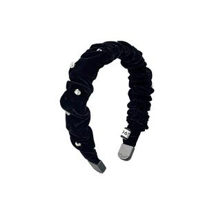 L9000/星辰幻想港风复古发箍黑色丝绒褶皱发卡精致水钻发饰显脸小