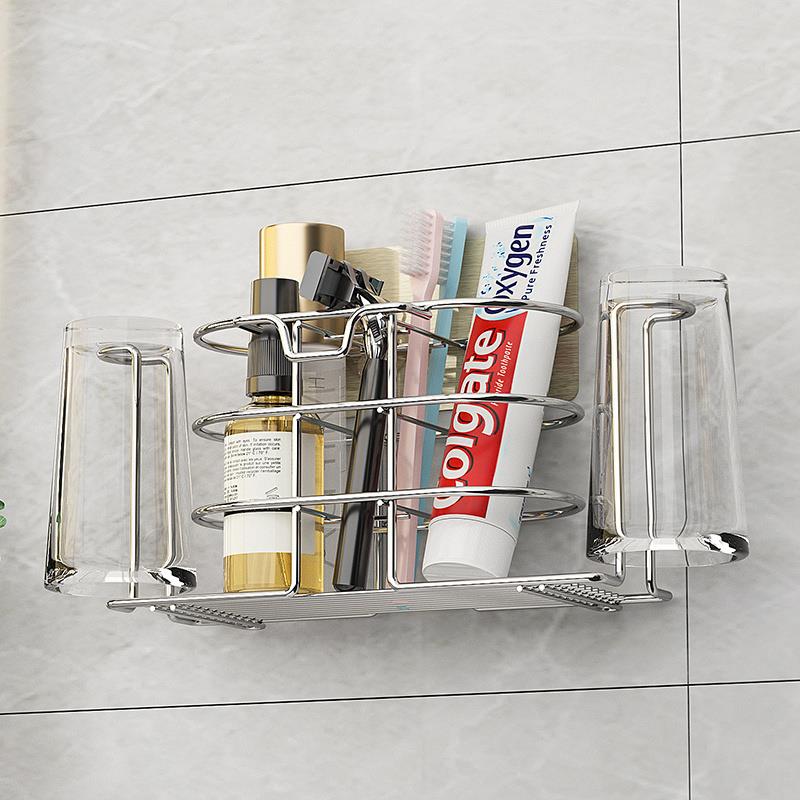 电动牙刷架免打孔挂架轻奢不锈钢牙杯置物架2人壁挂式收纳牙缸架