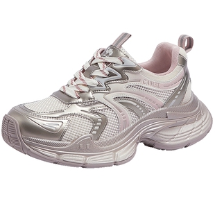 骆驼女鞋2026年春季新款厚底老爹鞋银色增高百搭休闲运动鞋女款