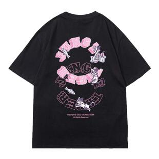 丛林老虎设计感小众字母短袖t恤男夏季潮牌休闲白色纯棉重磅半袖