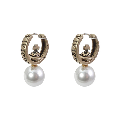 XMR小香风古铜色字母圆圈耳扣女