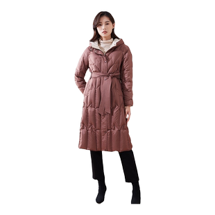 天轩商场同款冬季新女士中长款白鹅绒羽绒服连帽过膝保暖 TGDY251
