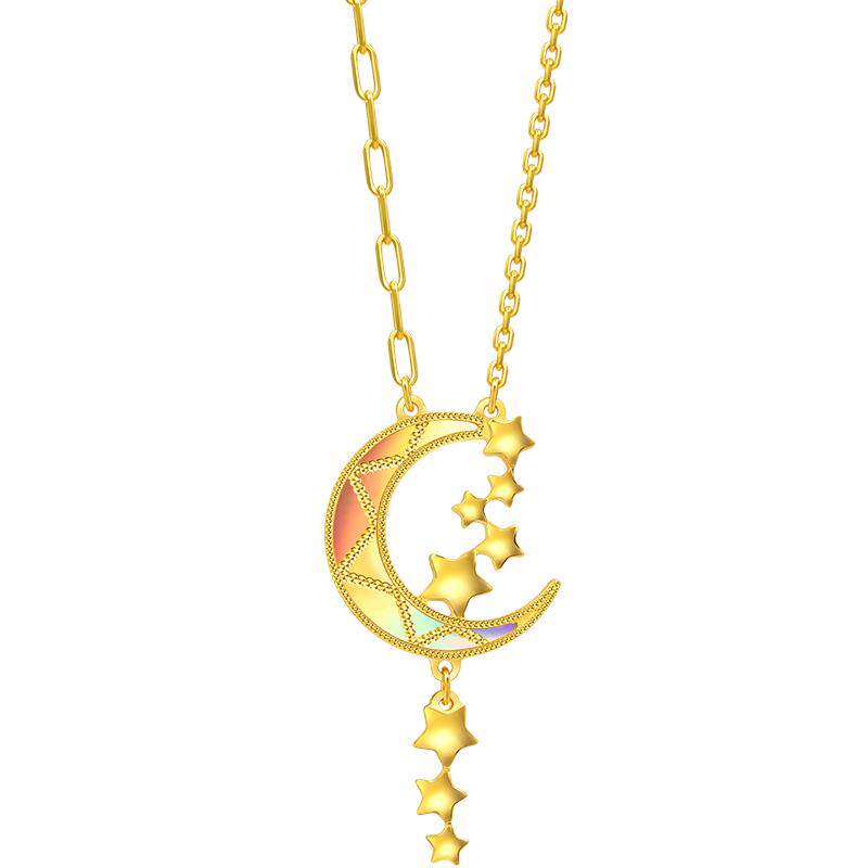 周生生永炫彩月亮黄金项链璀璨星河星星足金套链94089N