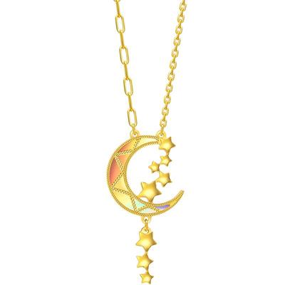 圣诞礼物周生生永炫彩月亮黄金项链璀璨星河星星足金套链94089N