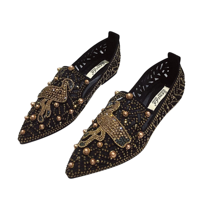 春夏季尖头平底网纱晚晚风豆豆鞋