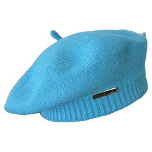 韩系双层蓝色针织毛线贝雷帽子女秋冬百搭画家帽复古显脸小蓓蕾帽