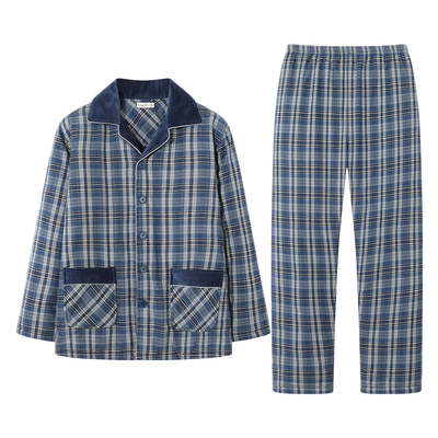 达尔丽三层夹棉加厚睡衣男冬季纯棉空气棉长袖格子秋冬家居服套装