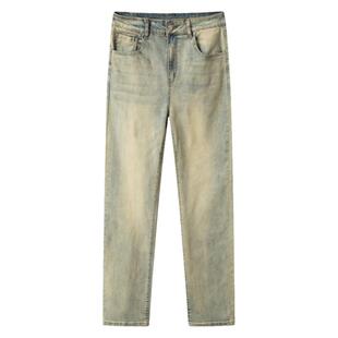 UNKNOWTAL 水洗做旧黄泥蓝浅色直筒牛仔裤弹性宽松休闲百搭长裤