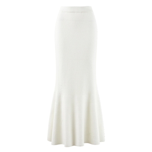 MISSCOCOON可可尼长款针织半身裙女2025秋冬新款白色轻通勤鱼尾裙