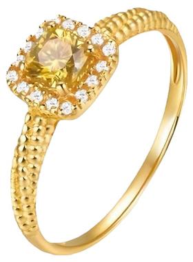 小方糖黄方钻仿莫桑钻戒指女金色食指环轻奢情人节送女朋友礼物