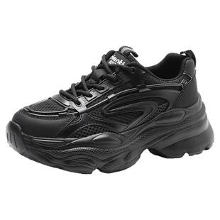 大东厚底老爹鞋女款显脚小2026新款春季黑色鞋子增高鞋运动休闲鞋