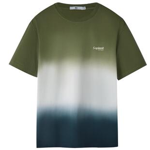 HLA/海澜之家圆领渐变吊染短袖T恤春夏印花透气纯棉上衣男