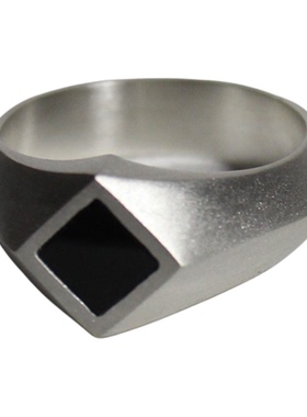 S925纯银黑镜面方形开口戒指时尚
