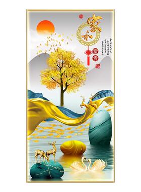 禧万鸿新中式入户玄关装饰画带灯