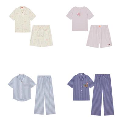 【断码特惠】内外男女情侣家居服凉感条纹短袖睡衣可外穿NEIWAI