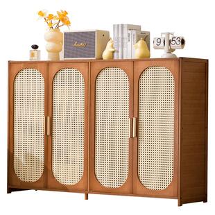 书架落地矮书柜复古风客厅玄关家用收纳置物柜带门防尘储物柜子