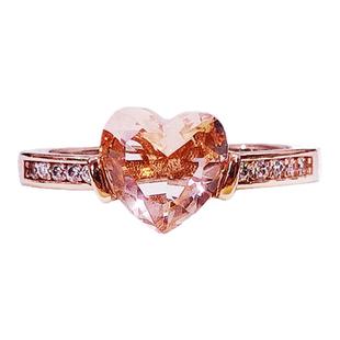 摩根石心形宝石戒指 女18K金玫瑰金香槟色爱心指环纯银钻石气质潮