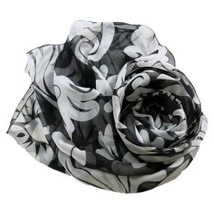 春秋冬季丝巾高级大披肩颈饰长条黑白色妈妈款真丝纱巾桑蚕丝围巾