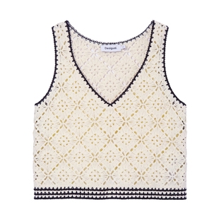 Desigual【明星同款】菱格镂空钩针无袖女士针织背心V领上衣女
