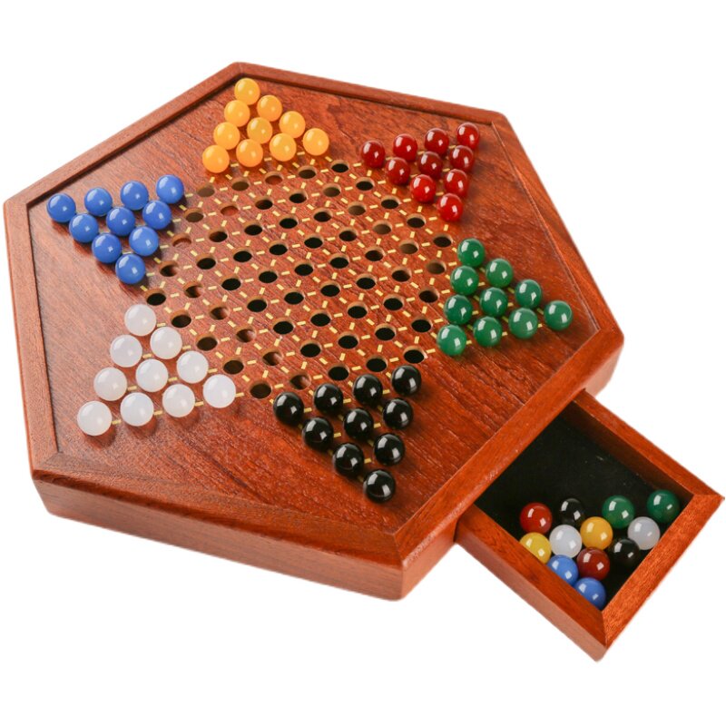 跳棋玛瑙高档玻璃球儿童益智木质