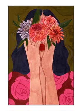 现代简约抽象美女鲜花客厅沙发背景墙装饰画入户玄关走廊过道挂画