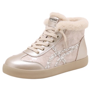 星期六高帮休闲板鞋女2026新款冬季雪地靴增高平底防滑加绒雪地鞋