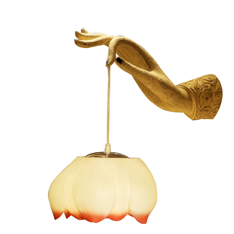 中式客栈茶庄会所家居工程过道灯树脂灯具饰小号佛手壁灯左右手款