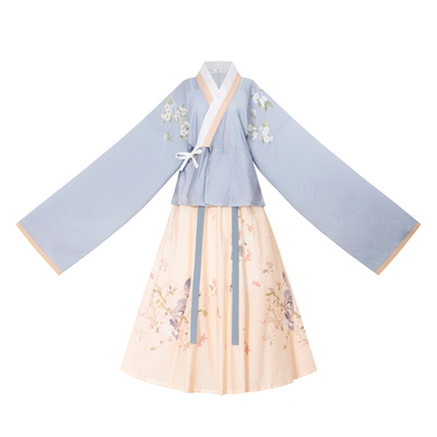 花朝记｜浅花着眠｜晋制汉服晋襦交窬裙人棉印花粉紫色文艺公主风