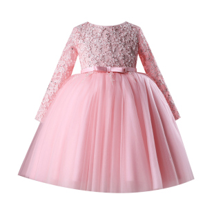 女童礼服粉色生日公主裙花童婚纱儿童比赛主持高定洋气钢琴演出服