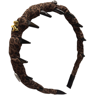 复古金色小马豹纹带齿高颅顶发箍女外出百搭外戴压发头箍发卡发饰