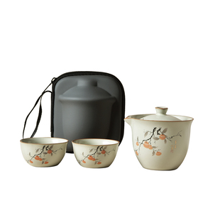 米黄汝窑快客杯旅行功夫茶具便携户外泡茶壶手抓壶开片陶瓷随手礼