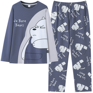 男士睡衣春秋款纯棉长袖青少年学生男孩大童2025年新款家居服套装