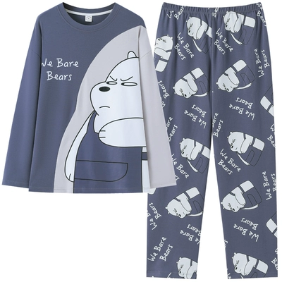 男士睡衣春秋款纯棉长袖青少年