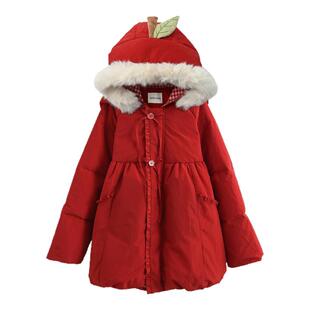 森女部落甜美可爱圣诞90%绒子白鸭绒羽红色绒服女25冬连帽厚外套