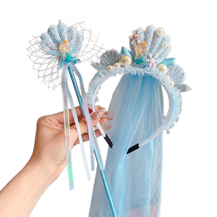 六一儿童节头饰爱莎公主皇冠发箍头纱女童幼儿园表演发饰魔法棒