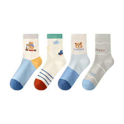 小龙人无骨男童袜子秋冬棉袜纯色