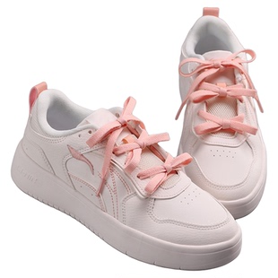 板鞋鞋带男女款休闲运动鞋粉白色加宽丝绸扁平经典百搭双色鞋带绳