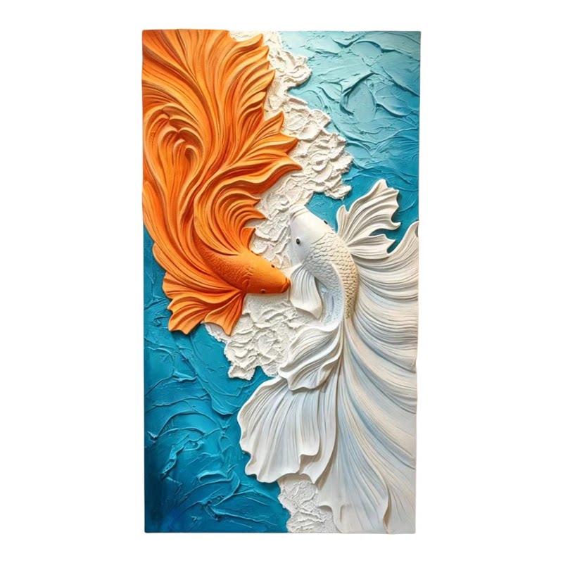纯手绘锦鲤3D浮雕油画装饰画