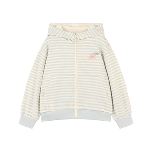 Amybaby女童上衣春季2026新款美式条纹连帽宽松休闲印花拉链卫衣