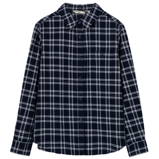 布景格子衬衫女冬季新品简约通勤翻领宽松纯棉长袖衬衣1519