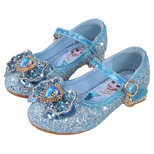 女童高跟鞋春秋爱莎冰雪奇缘公主鞋水晶软底单鞋艾莎小皮鞋儿童鞋