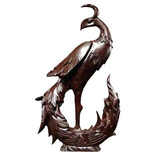 黑檀木雕凤凰摆件实木质家居客厅装饰红木工艺品新婚乔迁新居送礼