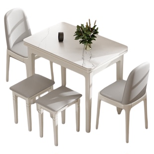 岩板小户型折叠餐桌家用可伸缩实木餐桌椅组合现代简约轻奢饭桌子