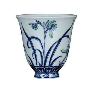 钟家窑景德镇柴窑青花斗彩手工手绘十二花神闻香杯套组送礼礼盒装