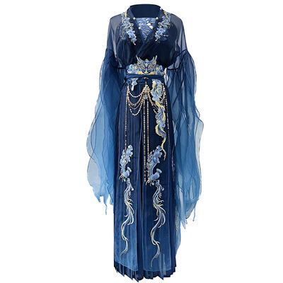 未央宫【西海龙王】原创汉服女蓝色魏晋风刺绣南北朝齐腰裙敖润夏