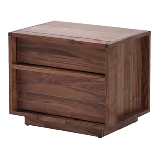 北欧表情/意大利简约实木床头柜/黑胡桃木骨骼线双抽卧室收纳边柜