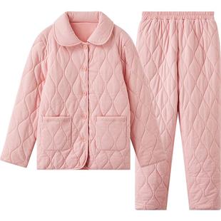 曼妮芬Maniform cotton冬季睡衣家居服加厚开襟长袖长裤套装棉服