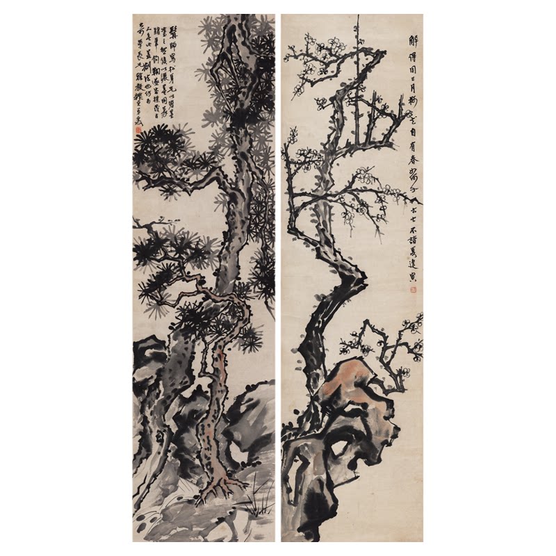 张大千四条屏近代复制酒店书画