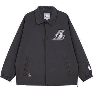 杰克琼斯男装秋冬NBA联名湖人队篮球翻领羽绒服外套按扣门襟衣服